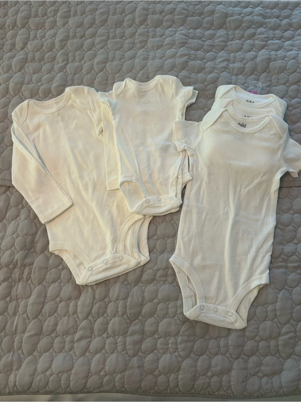 Child of mine, bundle of 8 one piece white body suits sizes newborn to 12 months